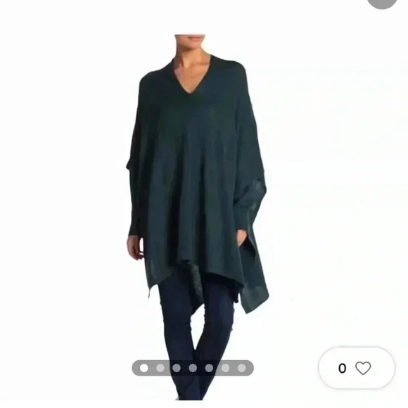 RDI Womens V Neck Poncho Sweater Pullover Long Sleeves Deep Spruce S Small - Picture 1 of 11